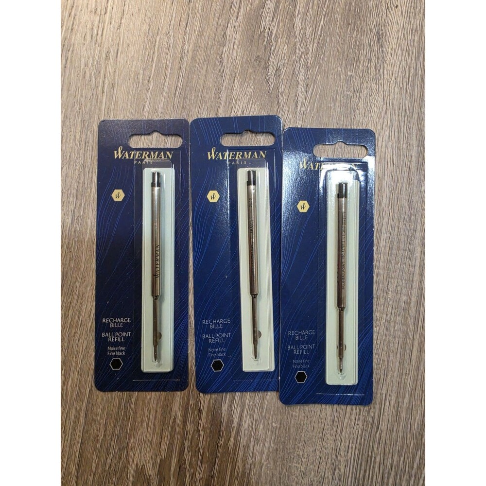 Waterman Ballpoint Pen Ink Refill Black Fine 3pk Lot New